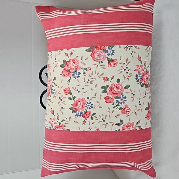 Country Cottagecore Floral Stripes Accent Pillow Down Blend Insert - Picture 1 of 9